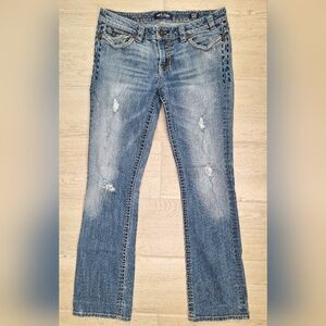 MEK OAXACA Slim Boot 30 x 34 Designer Premium Women’s Wide Stitch Blue Jeans